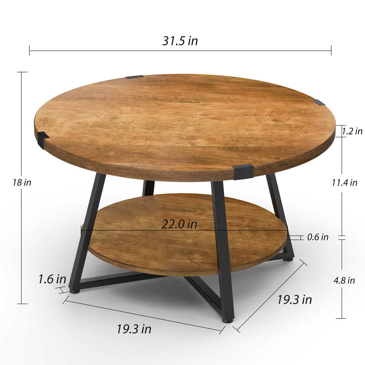 17 Stories Jahaira Round Coffee Table with 2-Tier Storage Shelves ...